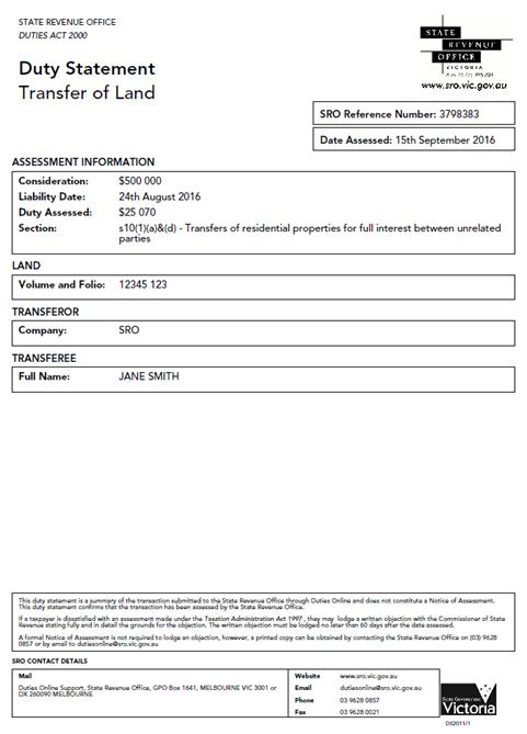 Example of Duty Statement